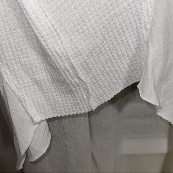 free people M Vada White Waffle Knit Crew Asymmetrical Long Sleeve Thermal Top - Picture 12 of 16